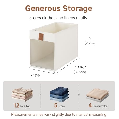StorageWorks Fabric Storage Bins with Clear Window, Closet Organizer and Storage Bins for Clothes, Collapsible Storage Baskets with PU Handles, Narrow Storage Bin, Beige, 3-Pack - color: Beige, size: 7" L x 12 ¾" W x 9" H