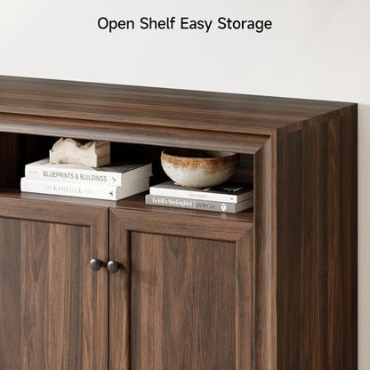 60 Inches Sideboard Buffet Cabinet with Storage and 4 Doors, Brown | Large Sideboard Kitchen Cabinet with Open Shelf & Adjustable Shelf, Kitchen Coffee Bar Console Table for Living Room, Hallway - color: Brown