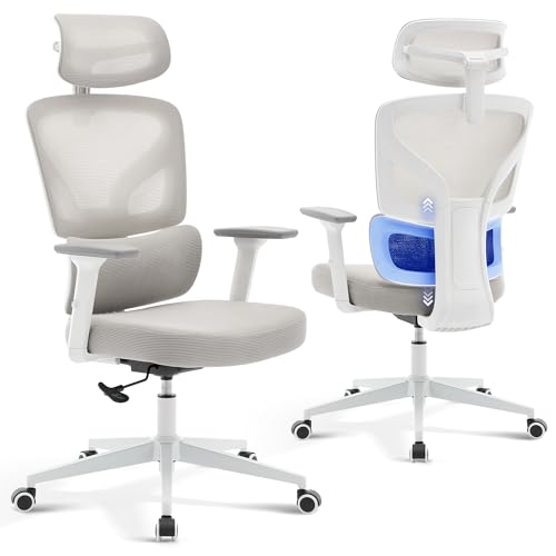 Ergonomic Office Chair Mesh – Adjustable Lumbar 3D Armrests High-Back Desk | Breathable Mesh Backrest; Seat Height & Tilt-Angle Adjustment; Smooth-Rolling Casters; Easy To Assembly, For Home, Office - color: Grey-p1