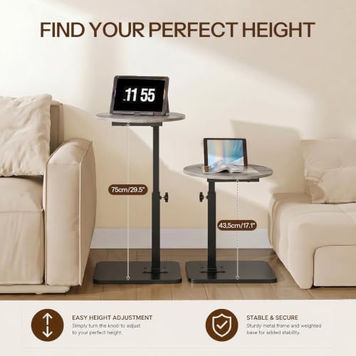 HOOBRO C Shaped End Table Adjustable Height, Small Tv Tray Table for Sofa | Small Oval C Shaped Side Table That Slide Under, Coffee Table for Couch, Small Spaces, for Living Room and Bedroom - color: Greige + Black