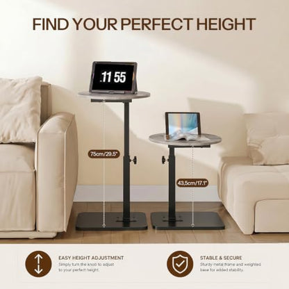 HOOBRO C Shaped End Table Adjustable Height, Small Tv Tray Table for Sofa | Small Oval C Shaped Side Table That Slide Under, Coffee Table for Couch, Small Spaces, for Living Room and Bedroom - color: Greige + Black