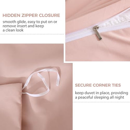 JSD Dusty Pink Duvet Cover Set King Size | 3 Piece Soft Microfiber Duvet Cover with Pillow Shams Zipper Closure, Comforter Not Included, Oeko-Tex Certified - color: Dusty Pink, size: King