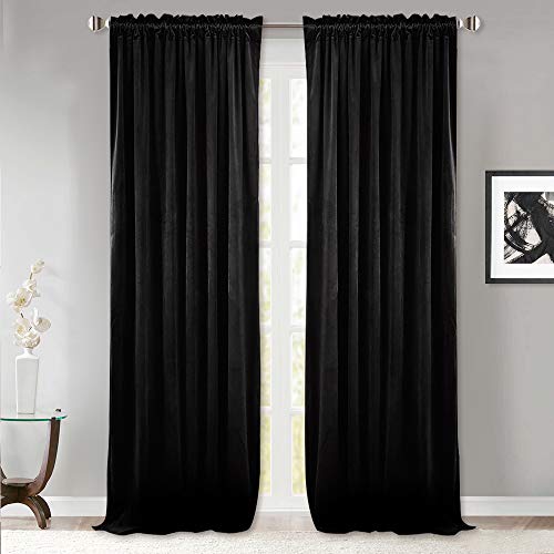 Black Blackout Living Room Curtains 105 inches, 2 Panels | Thermal Insulated Bedroom Window Drapes, 300GSM Heavy Soft Velvet, Noise Reducing, Sliding Door, Dining Room, Theater - color: Neutral Series - Black, size: 52"W x 105"L (Pack of 2)