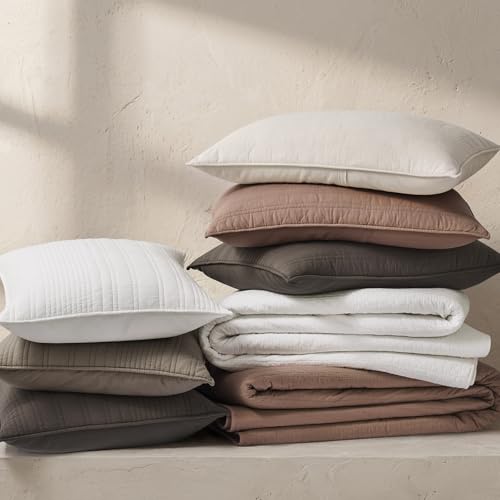 EVERGRACEHOME 100% Cotton Modern Lines Quilt Set Queen Size, Rose Dust | Pre-Washed Soft Cotton, Striped Coverlet Bedspread, 3 Piece Lightweight Bedding Set for All Season, with 2 Pillow Shams - color: Rose Dust, size: Full/Queen (92" X 92")