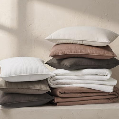 EVERGRACEHOME 100% Cotton Modern Lines Quilt Set Queen Size, Rose Dust | Pre-Washed Soft Cotton, Striped Coverlet Bedspread, 3 Piece Lightweight Bedding Set for All Season, with 2 Pillow Shams - color: Rose Dust, size: Full/Queen (92" X 92")