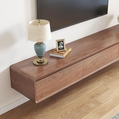 Floating TV Stand - Wall Mounted Mid Century Entertainment Center with 3 Storage Drawers, Modern Media Console Fits 65-100 Inches TV for Living Room (Walnut, 94.49", Wall Mounted (Floating)) - size: 94.49"