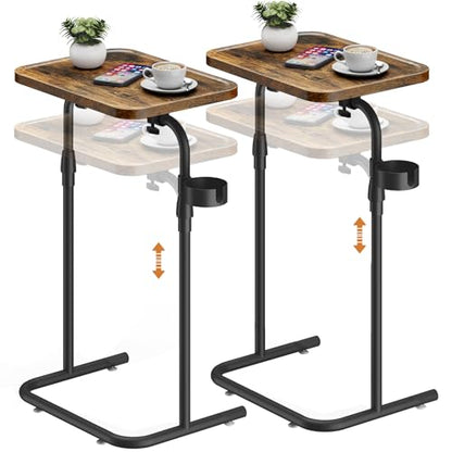 TUTOTAK C Shaped End Table with Tiltable Surface, Set of 2, Adjustable Height Side Table, Slide Under Couch Table TV Tray for Eating, Sofa Tray for Livingroom, Bedroom Brown TB01BB0912 - color: Brown
