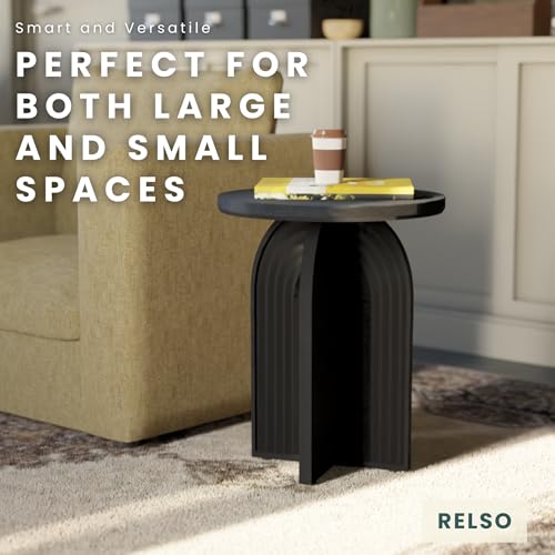 Relso Charon End Table - Round Black Mango Wood Accent Table for Bedroom or Living Room | Compact and Versatile Nightstand or Coffee Table | Modern Silhouette with Simple Assembly, Sturdy Design - color: Charon Black