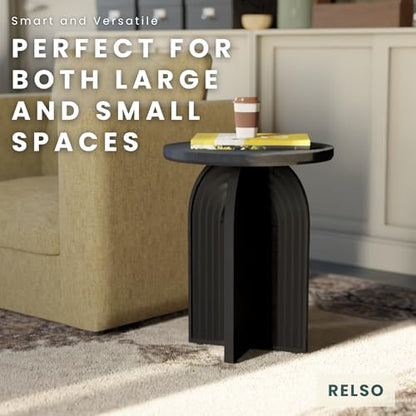 Relso Charon End Table - Round Black Mango Wood Accent Table for Bedroom or Living Room | Compact and Versatile Nightstand or Coffee Table | Modern Silhouette with Simple Assembly, Sturdy Design - color: Charon Black