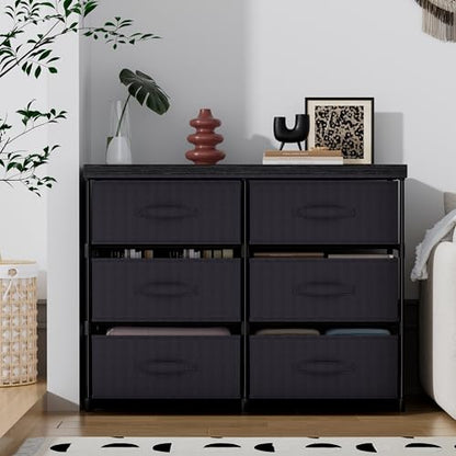 GcdPai Dresser with 6 Fabric Drawer(16cm Height) Leather Desktop Sturdy Metal Plastic Support Tube Cube Storage Cabinet for Bedroom Organization Dorm Front Hall Entryway - size: 6 Drawers Leather Top
