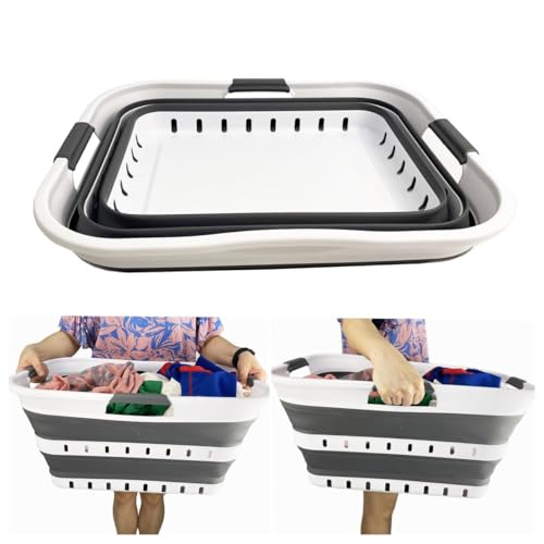 SAMMART 42L (11 gallon) Collapsible Plastic Laundry Basket - Foldable Pop Up Storage Container/Organizer - Space Saving Hamper/Basket (1, White/Steel Gray) - color: White/Steel Gray
