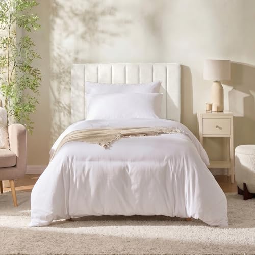 Nestl Upholstered Twin Headboard - Easy Assemble Channel Stitched Headboard Twin Size - Wall Mounted Headboards with 3D Soundproof Wall Panels Peel & Stick Floating Headboards, Off White - color: 01-off White, size: Twin