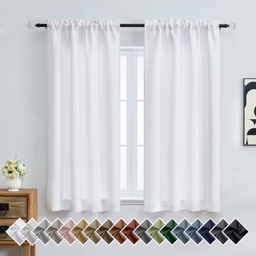 Pure White Curtains for Bedroom 63 Inch Length 2 Panels, Protect Privacy Thermal Insulated Light Filtering Curtains, Dual Rod Pocket Window Treatments Drapes for Living Room, 2x40Wx63L Inches - color: Pure White, size: 40"W x 63"L (Pack of 2)