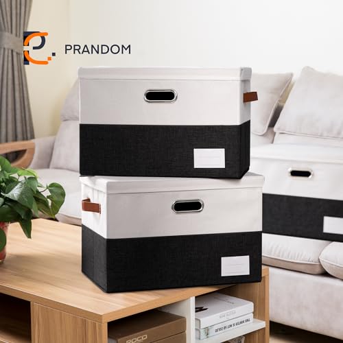Foldable Storage Bins with Lids [3-Pack] Fabric Collapsible Storage Boxes Baskets Cubes Containers with Handles for Closet Living Room Bedroom (Black & White 17.7x11.8x11.8'') - color: Black & White, size: L(3-Pack)