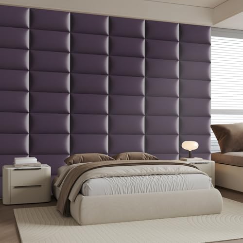 Purple Faux Leather Headboard for Queen Bed - 6-Panel Peel & Stick Wall-Mount or Freestanding Design, 24x12-Inch Upholstered Panels - color: Leather-deep Purple