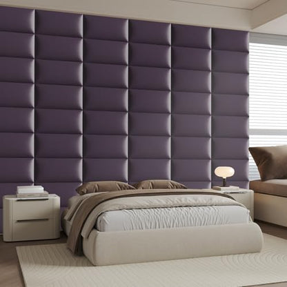 Purple Faux Leather Headboard for Queen Bed - 6-Panel Peel & Stick Wall-Mount or Freestanding Design, 24x12-Inch Upholstered Panels - color: Leather-deep Purple