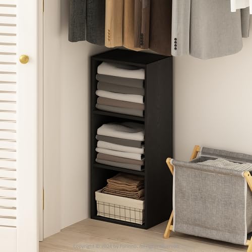 Furinno Reed Closet Organizers and Storage, 3-Tier Closet Organizer, Open Shelf Closet Storage, for Wardrobe, Bedroom, Living Room, Blackwood - color: Blackwood, size: 3-Tier, 12"W