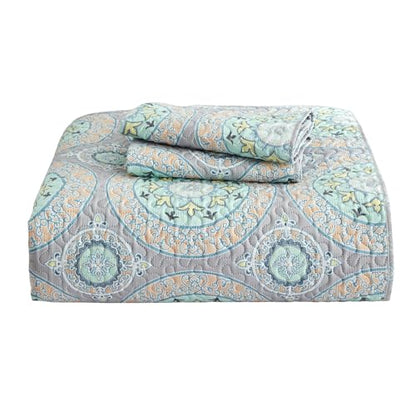 CHIXIN Boho Quilt Queen Size - Bohemian Chic Medallion Design - Lightweight Bedspread Coverlet Set, Ultrasonic Quilting Mandala Bedding Cover for All Season, 3 Piece, Aqua Blue - color: Skyblue/Wheat/White, size: Full/Queen(90"x92")