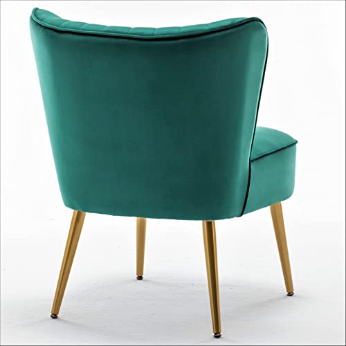 Container Furniture Direct Modern Velvet Accent Chair for Living Room, Bedroom, or Entryway, Stylish and Comfortable Armless Design with Metal Legs, Green - color: Green