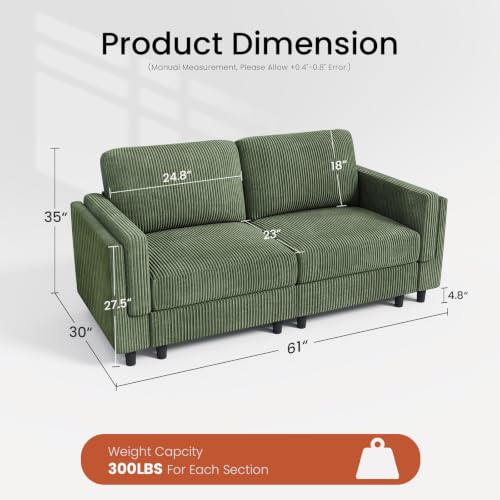 KKL Loveseat Sofa Couch for Living Room, Modular Sectional Small Couch | Comfy Living Room Chair with Deep Seat, 2-Seat Sofa Chair for Apartments Dorms Offices - color: Green, size: Loveseat