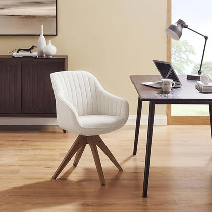 Swivel Desk Chair for Home Office, Fabric, Beige | No Wheels, Oka Wood Legs, Mid Century Modern, Upholstered, 360° Swivel, Accent Chair, Living Room, Bedroom - color: Beige, size: Fabric