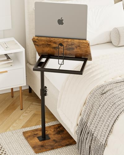 Masupu Sofa Arm Tray Table - 360° Swivel Height Adjustable End Table, Small Snack Side Table for Couch, C Shaped Table for Bed, Chair or TV Tray Table(Rustic Brown, Angle Adjustable) - color: Rustic Brown-angle Adjustable