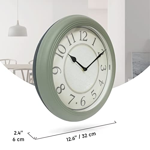 12.6" Illuminated Farmhouse Wall Clock | Silent Battery-Operated Night Light Wall Clock, Smart LED Sensor, Living Room, Kitchen, Bath, Sage Green - color: Sage Green, size: 12.6"