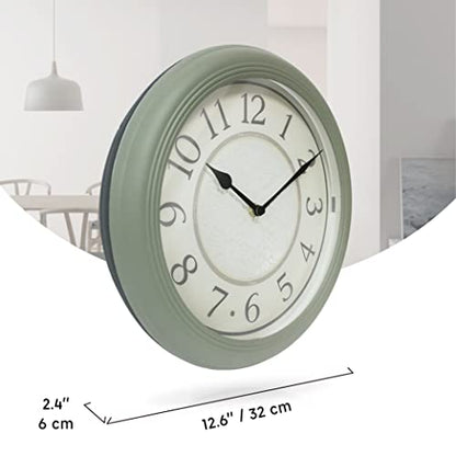 12.6" Illuminated Farmhouse Wall Clock | Silent Battery-Operated Night Light Wall Clock, Smart LED Sensor, Living Room, Kitchen, Bath, Sage Green - color: Sage Green, size: 12.6"