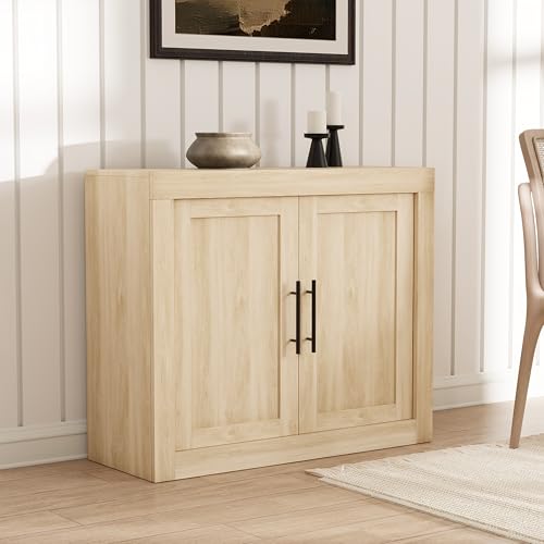 Garvee 35.4 in Sideboard Buffet Cabinet with Storage, Mid Century Modern Accent Cabinet with 2 Wooden Doors, Coffee Bar Credenza for Living Room, Dining Room, Hallway, Natural - color: Natural, size: 2 Wooden Doors