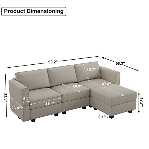 Belffin Convertible Sectional Sofa with Chaise Velvet L Shaped Sofa Couch Modular Sectional Sofa with Storage Grey - color: Grey, size: L Shape Sofa