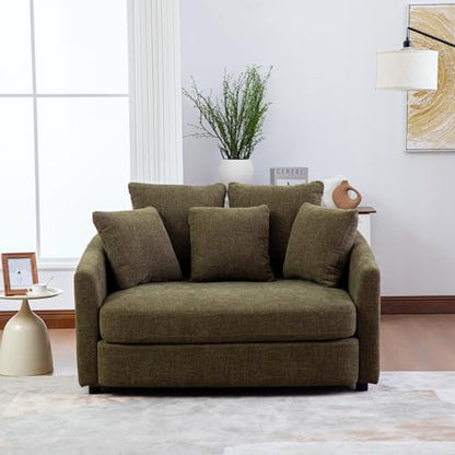 KEIKI 56" Oversized Chenille Single Sofa Chair with 5 Removable Pillows and High Density Foam Cushions, Modern 1-Seater Slipcoved Barrel Lounger Chair, Easy Assembly, for Living Room, Apartment, Green - color: Green