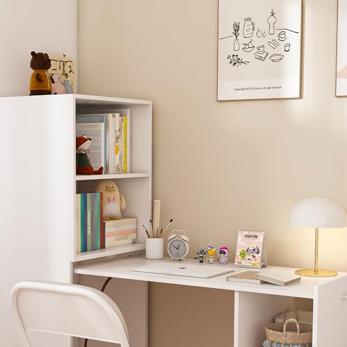 White Foldable Office Desk, Fold Out Convertible Hidden Murphy Computer Desk with Storage Shelves, Multi-Function Folding Writing Table for for Small Spaces, Home Office - color: White1