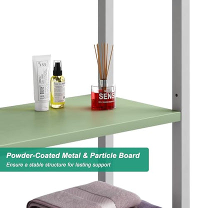 Kalrin Over-The-Toilet Storage Rack, 4-Tier Bathroom Organizer Shelf Over Toilet with Adjustable Shelf and Basket, Freestanding Space Saver Bathroom Shelves Above Toilet for Room (Avocado Green) - color: Whit- Green