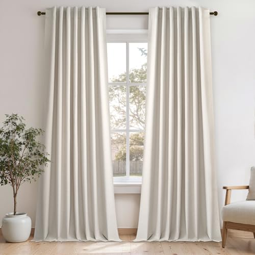 Topfinel 95 Inches Long Linen 100% Blackout Curtains 2 Panels Set Birch Ivory Custom Drapes for Sliding Glass Doors Saving Warm Blocking Modern Living Room Long Bedroom Curtains (W52 x L95) - color: Birch, size: 52"W x 95"L (Pack of 2)