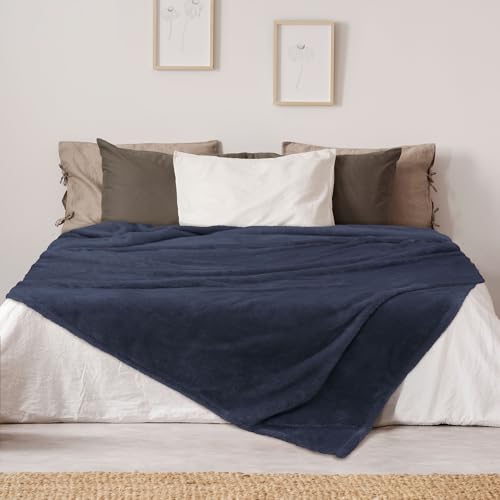 DEZ FURNISHINGS Ultra Soft Plush Fleece Throw Blanket, Double Sided Cozy Thick Warm Blanket for Sofa & Bed, Twin (66" x 90"), Navy Blue - color: Navy Blue, size: Twin (66" x 90")