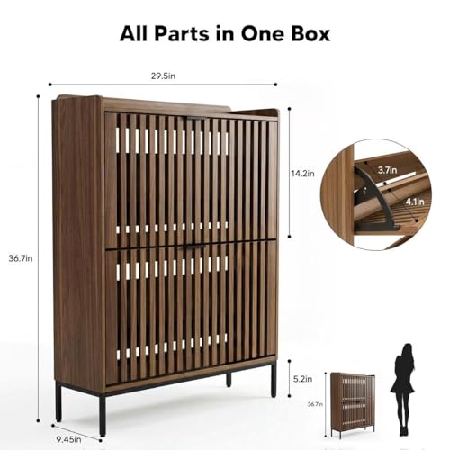 Shoe Cabinet for Entryway, Slim Freestanding Shoe Rack Organizer with 2 Flip Drawers, Narrow Hallway Storage Cabinet with Breathable Doors, Classic Walnut - color: Classic Walnut