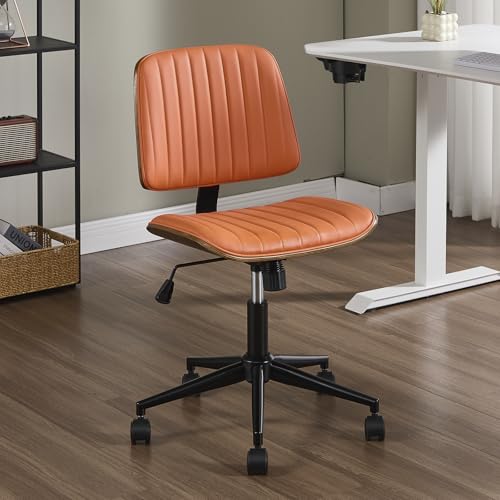 VipDesk Small Home Office Chair - Armless Mid Back Desk Chair with 360° Swivel and Wheels, PU Upholstered Height Adjustable Modern Walnut Computer Chair for Home, Office Meeting Room - Orange - color: Orange, size: Classic