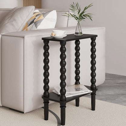 Veegle Narrow Side Table, Small End Table with Storage Shelf, 2-Tier Small Coffee Tables for Living Room, Bedroom, Narrow Spaces (Black) - color: Black-2 Tier Shelf