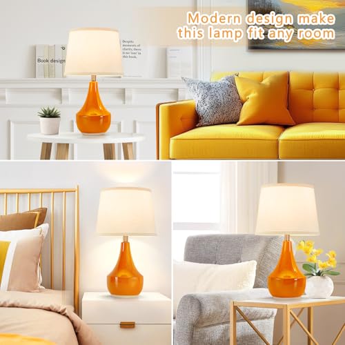 18" Table Lamp Set of 2, Ceramic Lamp Classic Beside Lamps Nightstand Lamp Modern Table Lamp for Living Room, Bedroom & Office Rocker Switch Orange-LED Bulbs Included - color: 18.63" Orange