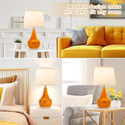 18" Table Lamp Set of 2, Ceramic Lamp Classic Beside Lamps Nightstand Lamp Modern Table Lamp for Living Room, Bedroom & Office Rocker Switch Orange-LED Bulbs Included - color: 18.63" Orange