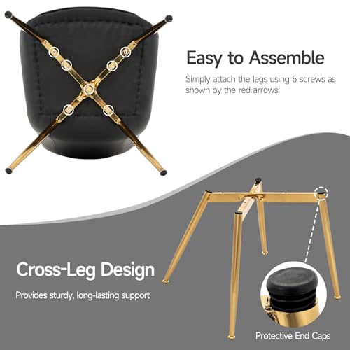 Dining Chairs Set of 2, PU Leather Armless with Metal Legs Black, Gold Legs | Fits Dining Rooms, Kitchens, Waiting room, Living rooms, Offices & Cafes, Easy to Clean Easy to assemble Adjustable Foot Pads - color: Black With Gold Legs