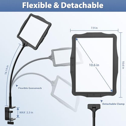 Magnifying Glass w/Light for Seniors Elderly Reading Full Page Diamond Painting, Magnifier w/Dimmable LED Desktop Lamp, Hands Free Magnifier for Crafts Arts Sewing Close Work