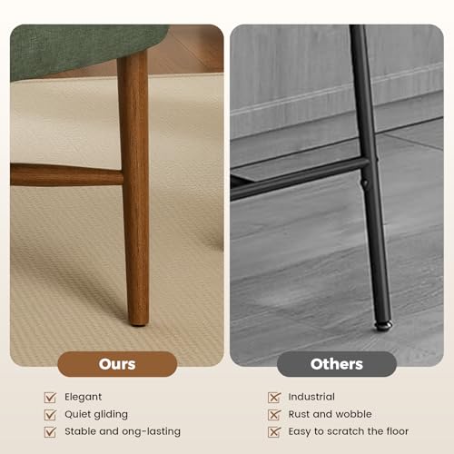 Farmhouse Dining Chairs Set of 2, Linen Seat, Wood Legs, Green | Mid Century Modern, Upholstered Padded Cushion, Solid Wood Cross-Brace, Easy 15-Min Assembly, Kitchen Dining Room - color: Green, size: Set of 2