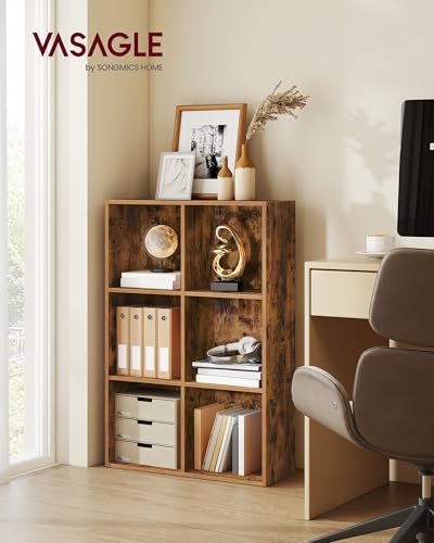 VASAGLE Bookcase Cube Shelf with 6 Compartments, 9.4 x 25.8 x 38.6 Inches | Bookshelf storage shelf, Rustic Brown, CUSTOS Collection, ULBC423K01 - color: Rustic Brown, size: 6 Cubes (9.4"D x 38.6"H), style: 1 Pack