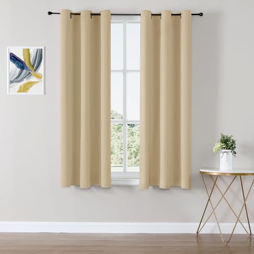 ChrisDowa Blackout Curtains for Bedroom and Living Room 50 Inches Long | 2 Panels Set, Thermal Insulated, Light Blocking, Room Darkening, Grommet, Window Drapes, Biscotti Beige, 29 x 50 Inch - color: Biscotti, size: 29"W x 50"L (Pack of 2)