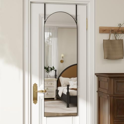 Over the Door Mirror Full Length, 48"x14"Door Hanging Mirror Full Length Arch Mirror, Behind the Door Wall Mirror, Back of Door for Closet Bedroom Living Room, Black - color: Black, size: 48"x14"