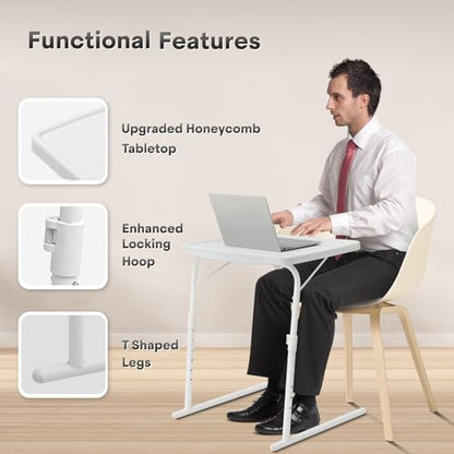 Athena Collection Adjustable TV Tray Table, White | Small Folding Table, 6 Adjustable Height & 3 Level Tilting Tabletop Laptop Desk for Living Room Small Space on Couch Sofa Bed - color: White