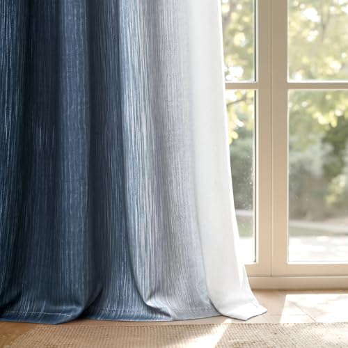 MIULEE Navy Blue and Greyish White Ombre Blackout Curtains 52Wx84L Set of 2 | Full Room Darkening,Thermal Insulated,84 Inch Long,Grommet Drapes for Bedroom/Living Room,Modern Window Treatments - color: Navy Blue and Greyish White, size: 52"W x 84"L (Pack