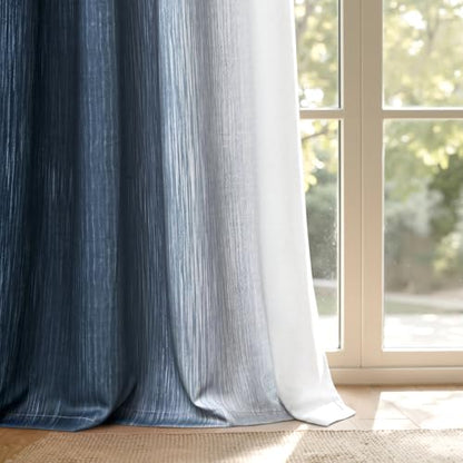 MIULEE Navy Blue and Greyish White Ombre Blackout Curtains 52Wx84L Set of 2 | Full Room Darkening,Thermal Insulated,84 Inch Long,Grommet Drapes for Bedroom/Living Room,Modern Window Treatments - color: Navy Blue and Greyish White, size: 52"W x 84"L (Pack