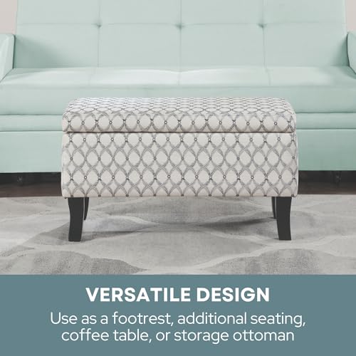 Convenience Concepts Designs4Comfort Winslow Storage Ottoman Bench 32" - Transitional Upholstered Footstool & Seat, for Living Room, Entryway, Hallway, & Bedroom, Ribbon Pattern Fabric - color: Ribbon Pattern Fabric